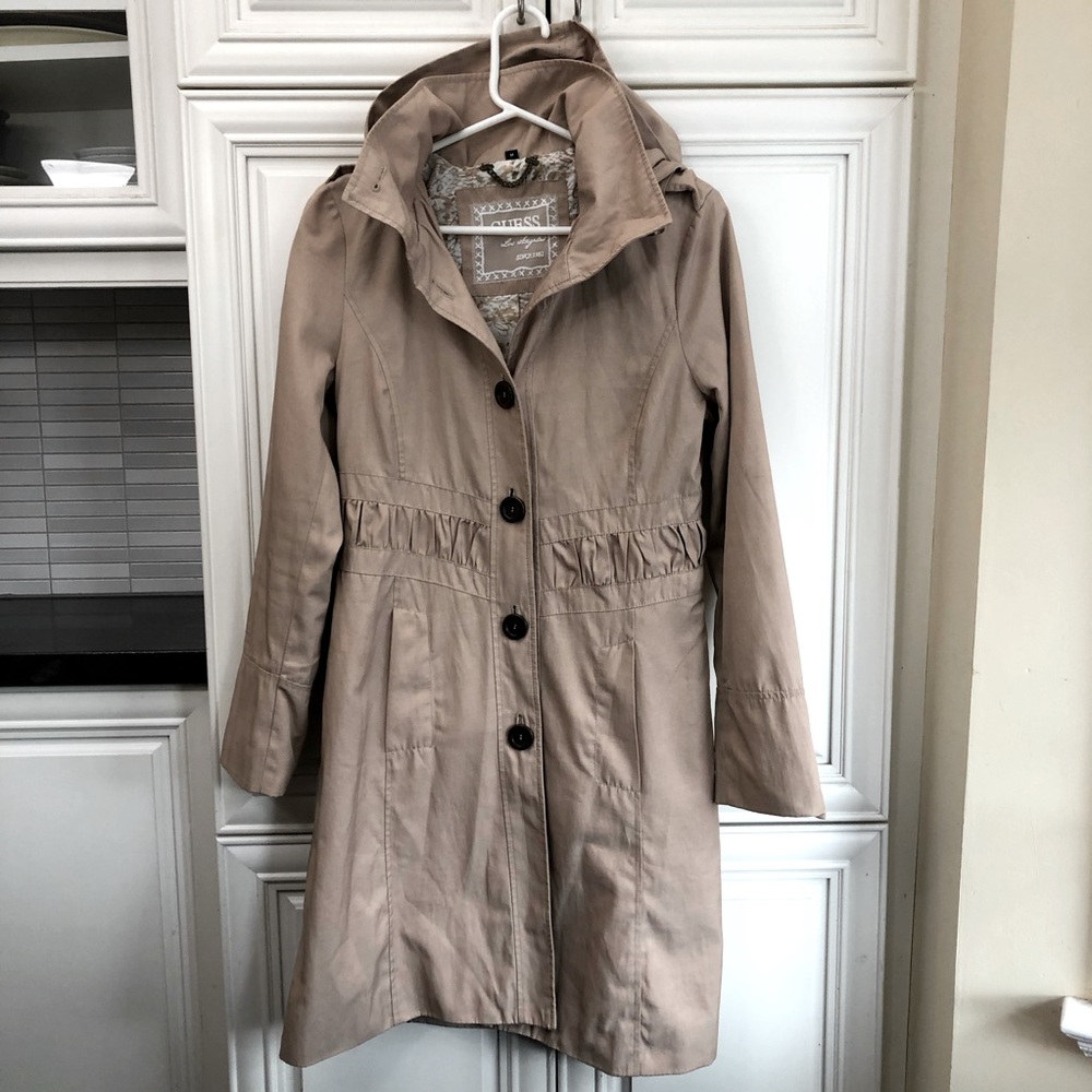 Guess Los Angeles Women Belted Removable Hood Lined Trench Coat